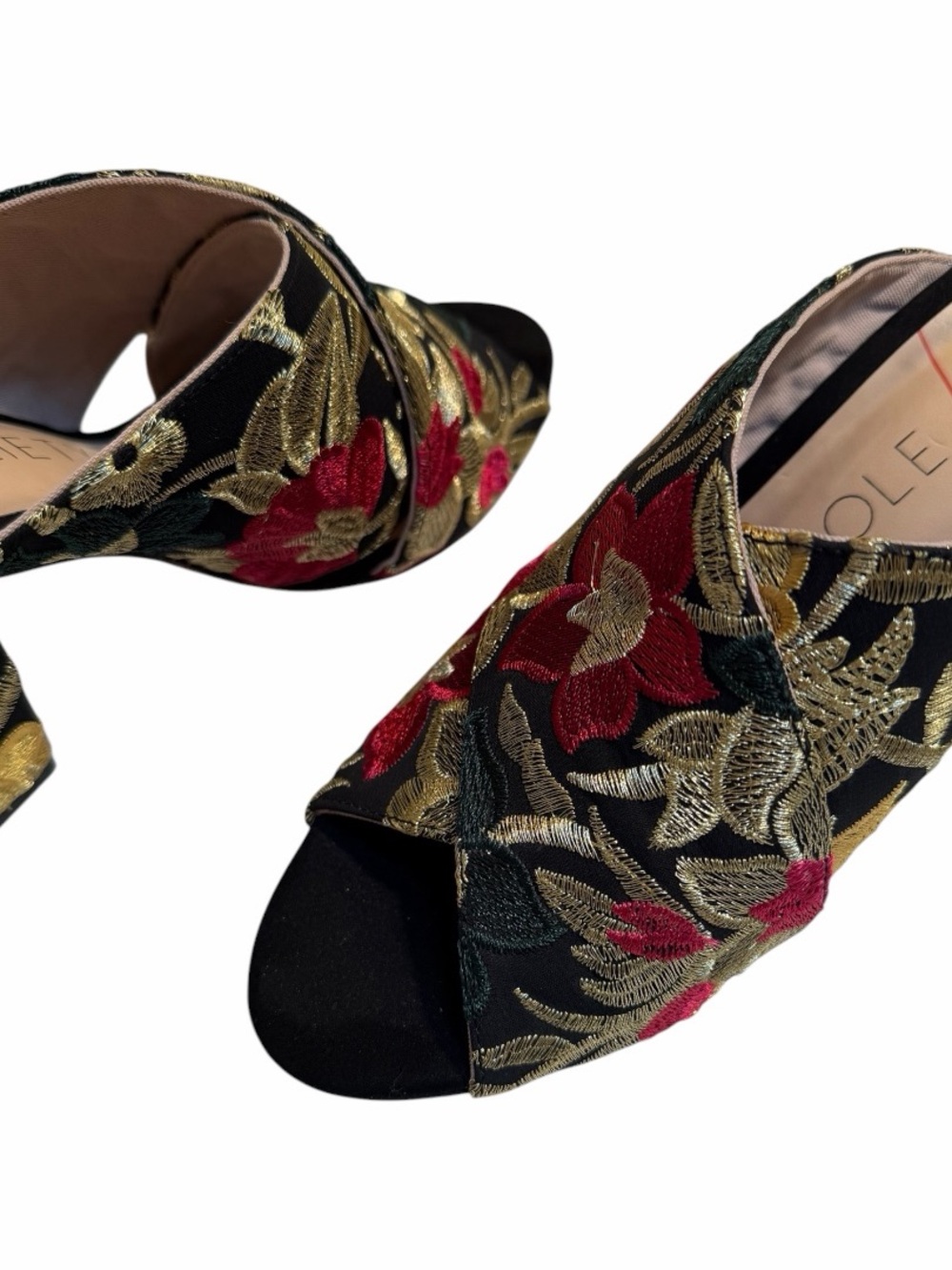 Sole Society Floral Embroidered Block Heel Mules Size 7.5 Boho Chic Nearly New - Picture 11 of 12